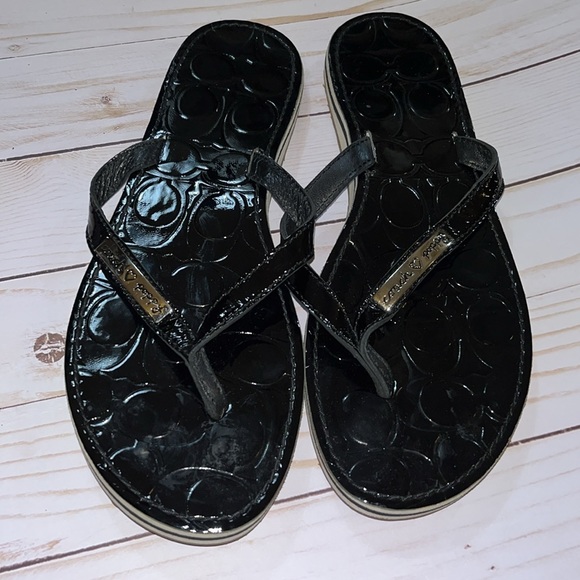 EUC Coach Wilma Poppy Patent Leather Black Flip Flops - Picture 3 of 7